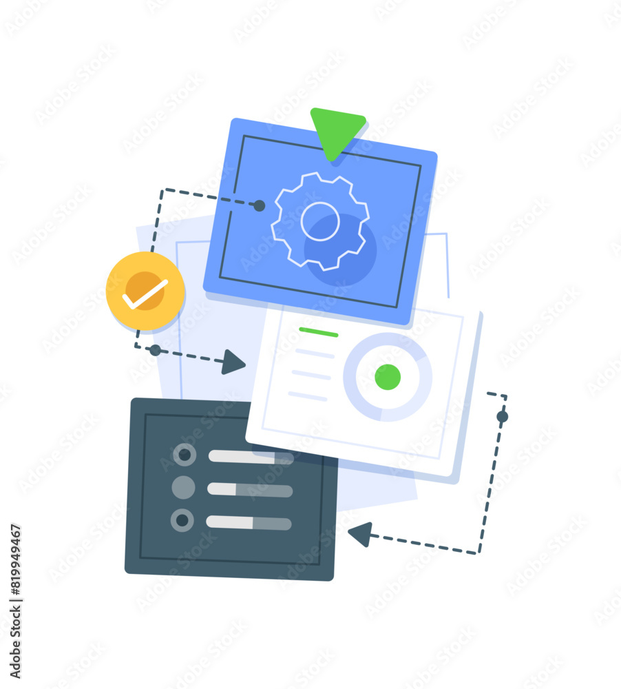 Poster workflow, work organization concept,project management process, abstract business system network, sc