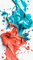 Teal and coral paint splash background 