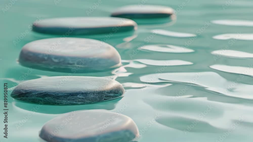 Poster a series of white pebbles are floating on the surface of a body of water. the pebbles are arranged i