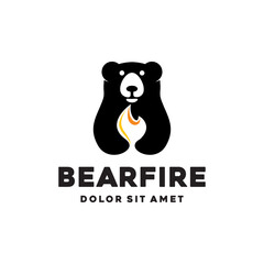 Bear Fire Logo Negative Space Vector Template