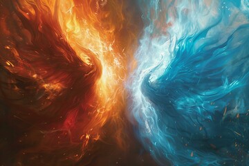 Digital image of many colors between two flames