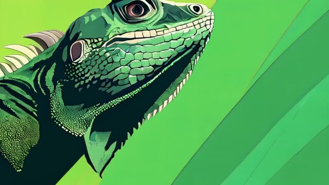 vector green lizard on green background