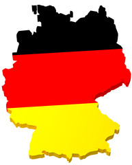 Fototapeta premium The map of Germany overlayed by the German flag isolated on transparent background.