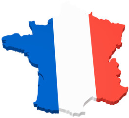 The map of France overlayed by the French flag isolated on transparent background.