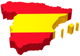 The map of Spain including the Balearic islands overlayed by the Spanish flag isolated on...