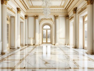 Obraz premium A mansion tour highlighting expansive rooms, marble floors, and opulent decor.,space for text,,isolated on white background