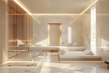 A luxury spa retreat with marble interiors and exclusive treatments.,space for text,,isolated on...
