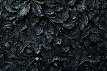Illustration of black leather with ornate black patterns, high quality, high resolution