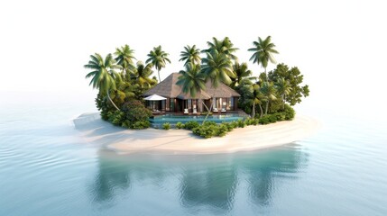 A private island resort with stunning villas and exclusive amenities.,space for text,,isolated on white background