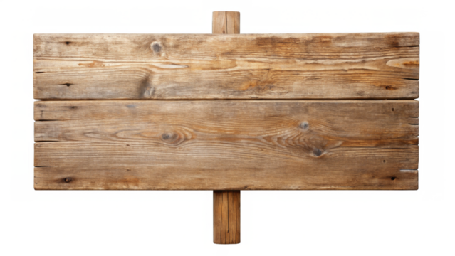 In front of a transparent background, in the middle, is a blank wooden panel with a label. The boards are horizontally aligned, with visible knots and grain, with copy space.AI generated.