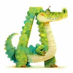 Creative illustration of an alligator shaped like the letter A. Fun and educational for children's learning and alphabet teaching.