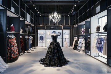 A Premium Fashion Boutique With The Latest Haute Couture Collections As An Affluence Showcase ,space For Text,,isolated On White Background Wall Mural