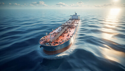 Oil Tanker in the Open Sea at Sunset, Created with Generative AI Technology