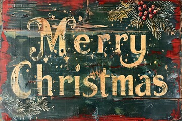 Merry Christmas words wallpaper in white with a background in flaky painted wood, weathered with a vintage look

