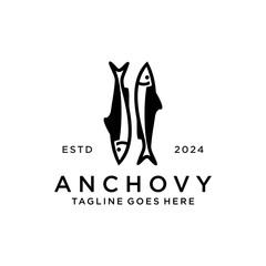 anchovy fish logo hipster vintage retro label emblem packaging vector icon seafood illustration. Anchovy small forage fish isolated icon