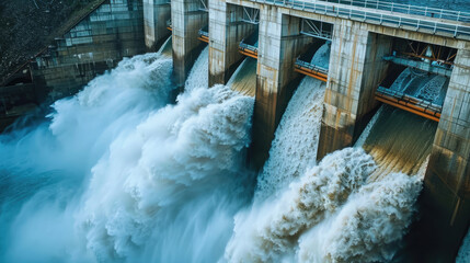 control gates of a hydroelectric dam releasing water