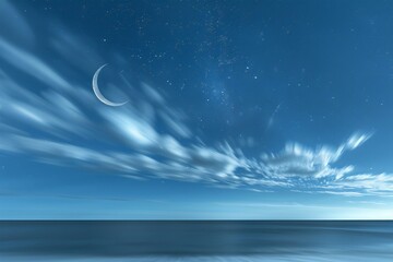 Featuring a  crescent and star in the sky with clouds, high quality, high resolution
