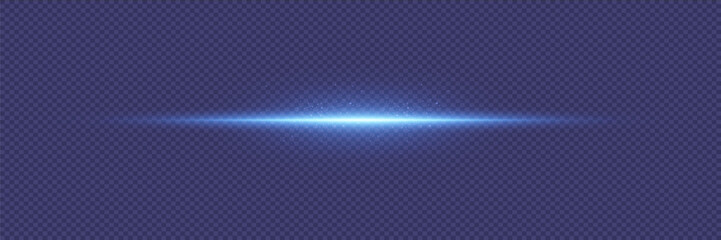 A bright flash of light. Explosion light effect, horizontal beam neon line. On a transparent background.