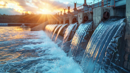  view of the hydroelectric dam’s turbines and water flow
