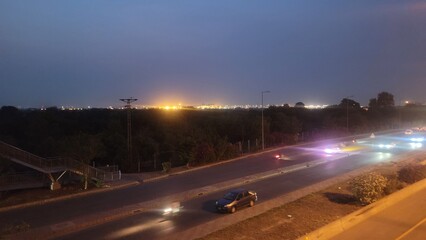 Fototapeta premium Night view of traffic in central city of Lahore in Pakistan