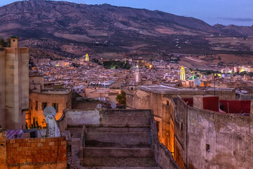 view over Fez or Fes Morocco during blue hour