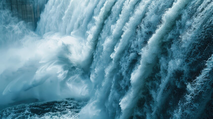 hydroelectric dam’s spillway with rushing water