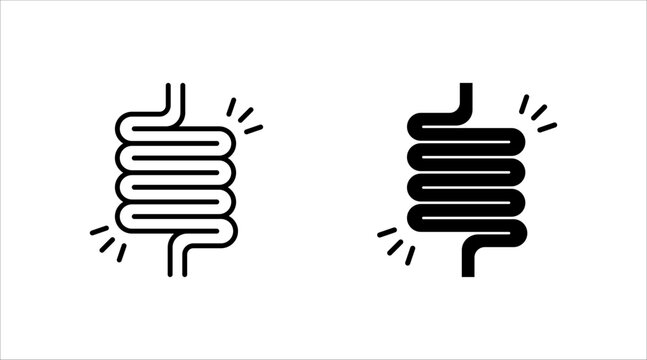 Gut constipation icon set design, Intestines icon, symbol of digestion system flat style vector illustration, color editable.