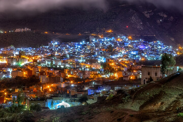 View over Chefchaouen Morocco an night 