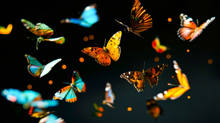 Vibrant Butterflies on Black Background for Ad Campaign
