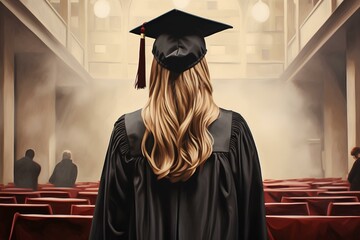 Woman university graduate in bachelor's clothing.Girl in a master's cap, graduation. Concept: student - graduate of a higher educational institution