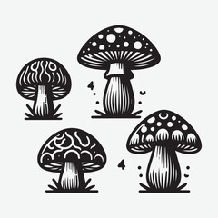 Natural Fungus Mashroom Vector Illustration silhouette Isolated on White Background