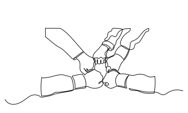 recommend clip art: Continuous line drawing of business people Top view of people
                    unites their hands together. business people teamwork hand together Business cooperation and Joining People Community concept.
                    