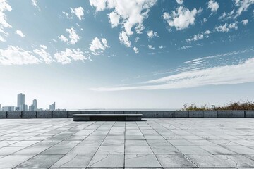Empty square and floor with sky. generative ai.