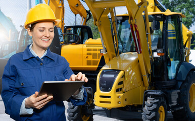 Fleet of yellow construction machines