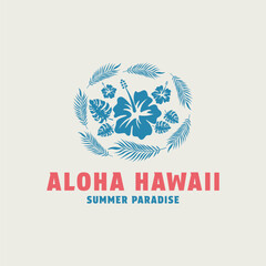 Aloha hawaii logo design with hibiscus flower design concept summer paradise