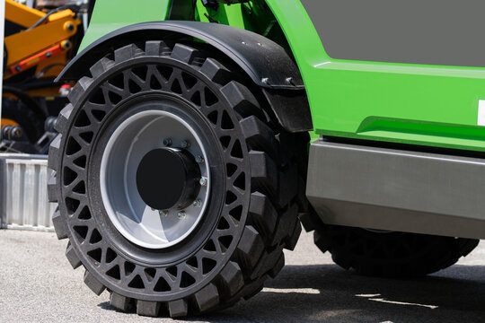 Innovative airless non-pneumatic tire close up.
