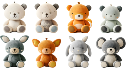 Stuffed animals isolated on a transparent background, PNG, Ai