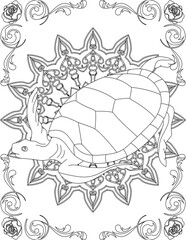 Sea Turtle on Mandala Coloring Page. Printable Coloring Worksheet for Adults and Kids. Educational Resources for School and Preschool. Mandala Coloring for Adults