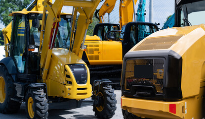 Fleet of yellow construction machines