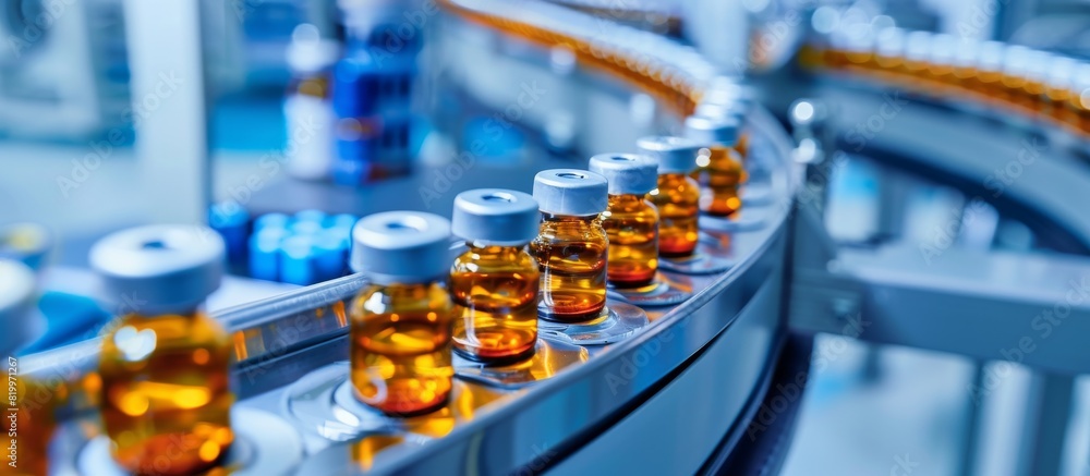 Aufkleber a stateoftheart pharmaceutical bottling line is operational in a modern facility, showcasing automat