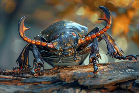 A close-up photograph of a horned passalus beetle, a species of bess beetle native to South America