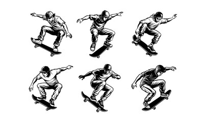 set of skateboard vector silhouette