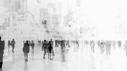 Abstract High-Tech Industry Background with Crowd in Greyscale

