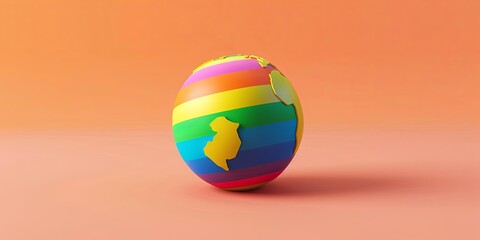 Simple 3D Earth with rainbow stripes. Vibrant and modern design.