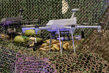 Naklejka premium Military drones armed with bombs.