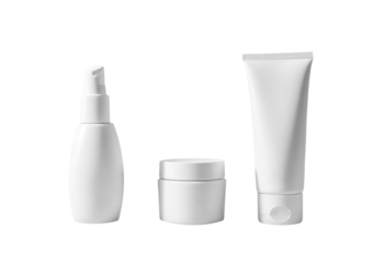 Blank cosmetic packaging mockup: spray, jar and tube
