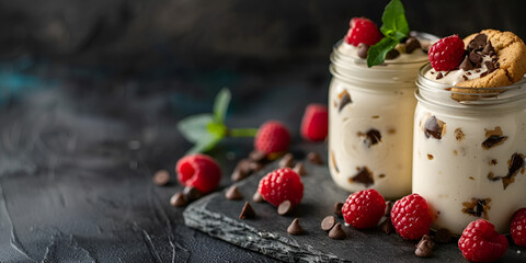 strawberry milkshake with banana oreo on white wooden background - Powered by Adobe