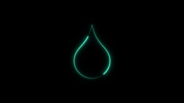 Glowing neon line water drop icon animation and neon symbol raindrops animation.