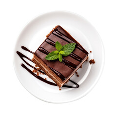 chocolate cake on plate isolated on transparent background, clipping path, png, 