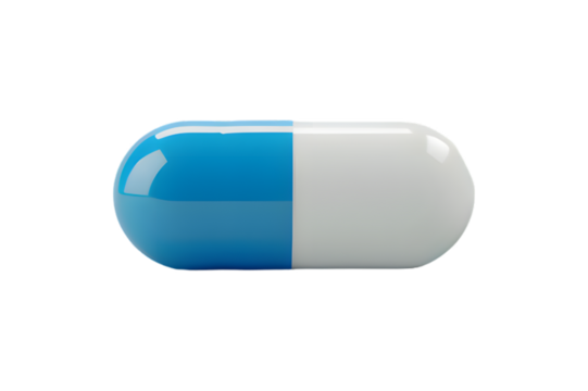 Blue and white pill isolated on transparent background